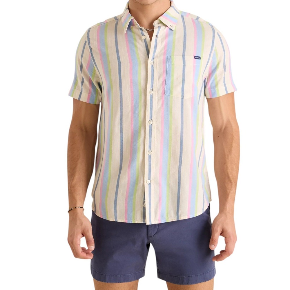 Chubbies The Soft Serve Friday Shirt Men XL Resort Weave Khaki Pastel Stripe NEW